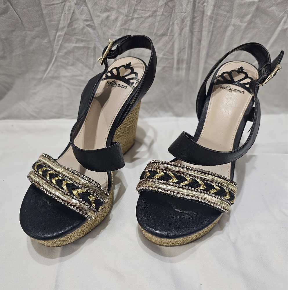 Fergalicious Black and Gold Wedge Shoes